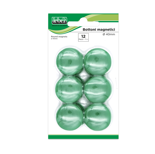  Bottoni magnetici - diametro 4 cm - verde - Lebez - blister 12 pezzi 