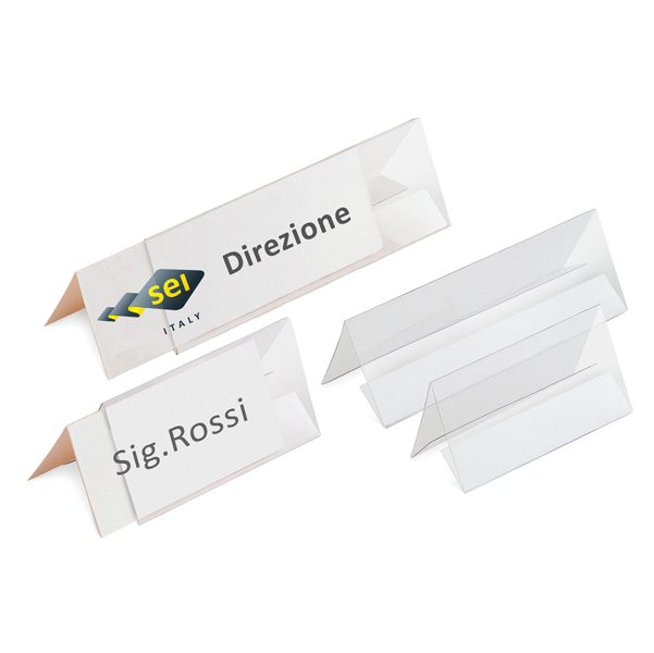  Portanome da tavolo Prisma - 30 x 5 cm - PVC trasparente - Sei Rota - conf. 5 pezzi 