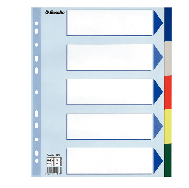  Separatore - 5 tasti colorati - PP - A4 maxi - 24,5x29,7 cm - multicolore - Esselte 