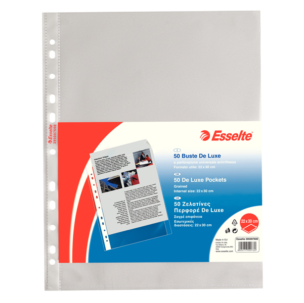  Buste forate CopySafe - DeLuxe - buccia - 22 x 30 cm - trasparente - Esselte - conf. 50 pezzi 