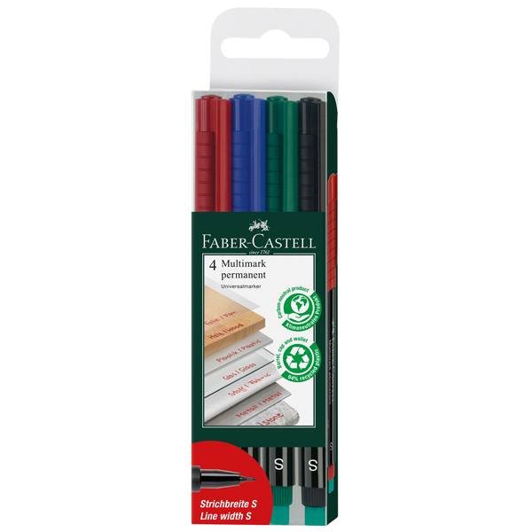 Pennarello Multimark universale con gomma - astuccio 4 colori - punta superfine 0,4 mm - Faber-Castell 