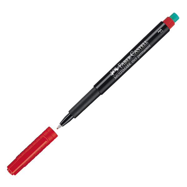  Pennarello Multimark universale permanente con gomma - rosso - punta fine 0,6mm - Faber-Castell 