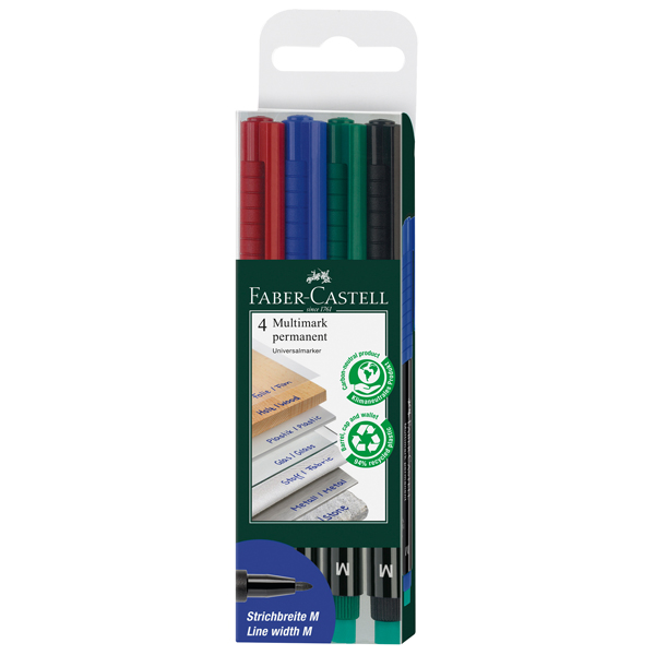  Pennarello Multimark universale permanente con gomma - punta media 1,0mm - astuccio 4 colori - Faber-Castell 