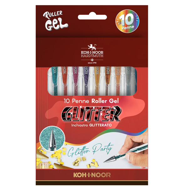  Roller gel colorati - colori glitter - Koh.I.Noor - astuccio 10 roller 