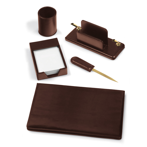  Servizio scrittoio - similpelle - 5 componenti - marrone - City Time 