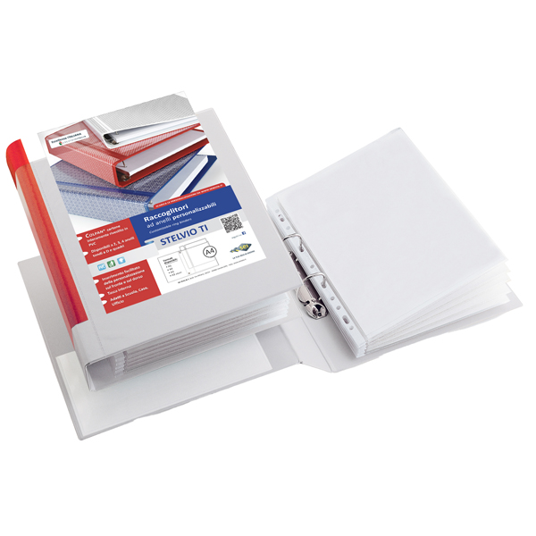  Raccoglitore personalizzabile Stelvio TI - 22 x 30 cm - 2 anelli a Q 65 mm - dorso 9 cm - bianco - Sei Rota 