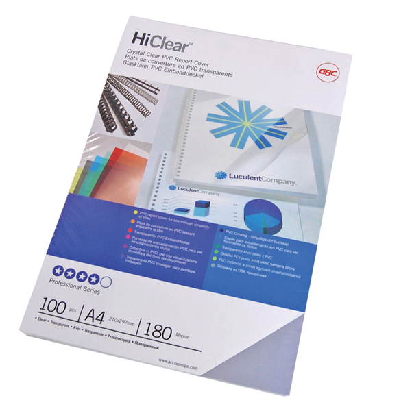 Copertine Hi-Clear - A4 - 180 micron - neutro trasparente - GBC - scatola 100 pezzi 