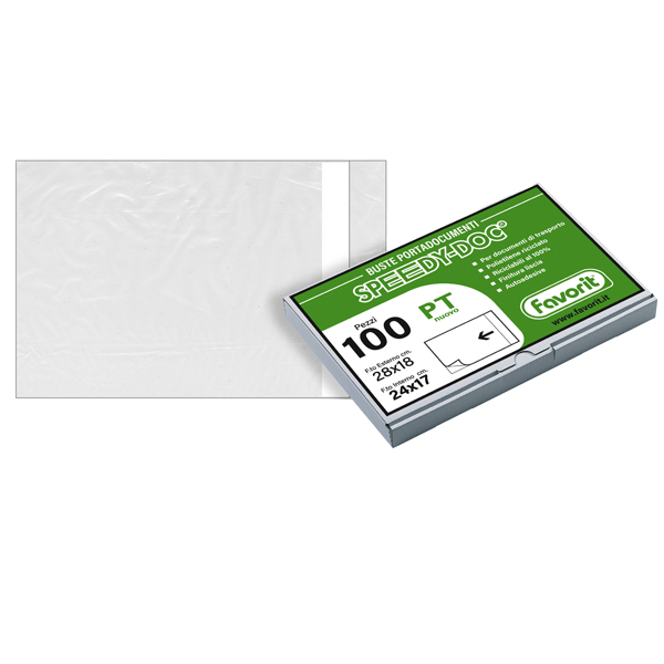  Busta adesiva Speedy Doc - apertura lato corto - PT (22,5 x 16 cm) - PPL/PE - trasparente - Favorit - conf. 100 pezzi 