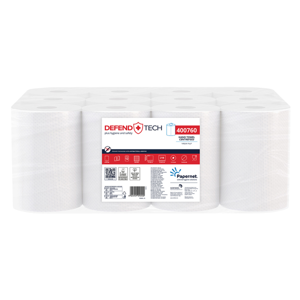  Asciugamani in rotolo mini Centrefeed - 2 veli - 18 gr - diametro 14,5 cm - 20,9 cm x 77 mt - 218 strappi - bianco - Papernet 