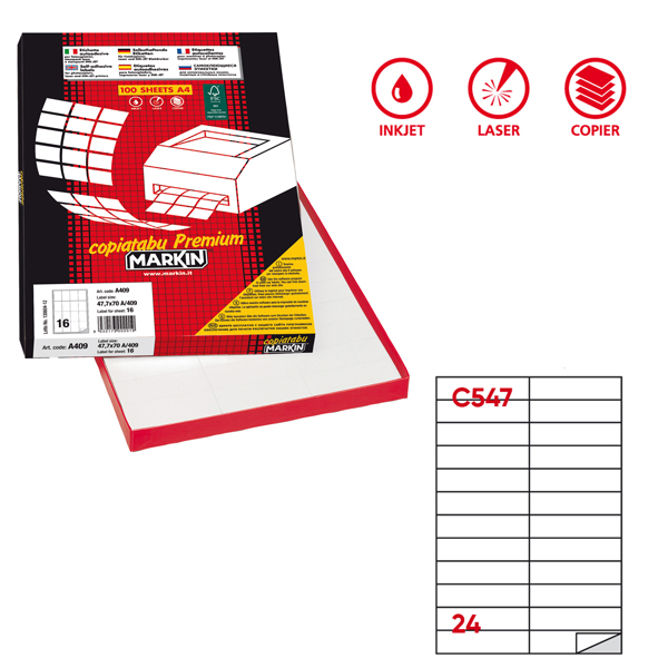  Etichette adesive C/547 - in carta - permanenti - 105 x 25 mm - 24 et/fg - 100 fogli - bianco - Markin 