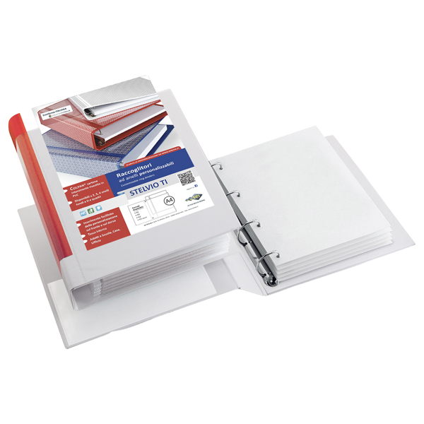  Raccoglitore personalizzabile Stelvio TI - 22 x 30 cm - 4 anelli a D 40 mm - dorso 5,5 cm - rosso - Sei Rota 