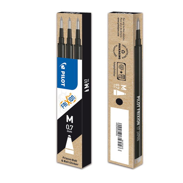  Refill a sfera Frixionball - punta 0,7mm - nero - Pilot - conf. 3 pezzi 