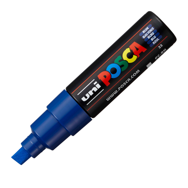  Marcatore a base d'acqua Uni Posca PC8K - punta large a scalpello 8,0mm - blu - Uni Mitsubishi 