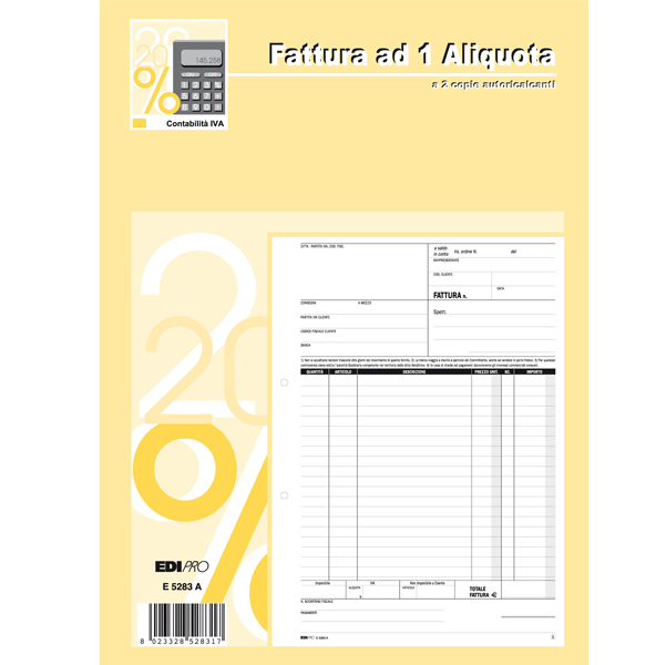  Blocco fatture 1 aliquota Iva - 50/50 fogli autoricalcanti - 29,7 x 21cm - Edipro 