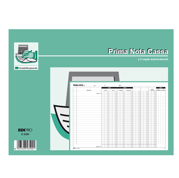  Blocco prima nota cassa/banca - 50/50 fogli autoricalcanti - 22 x 30cm - Edipro 