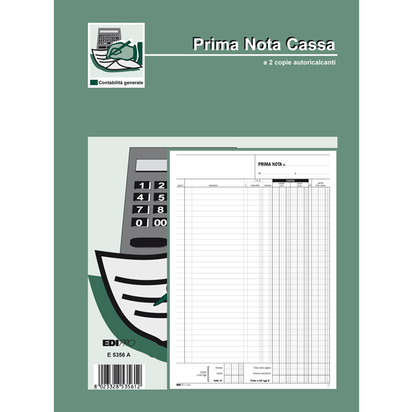  Blocco prima nota cassa entrate/uscite/Iva - 50/50 fogli autoricalcanti - 31 x 21cm - Edipro 