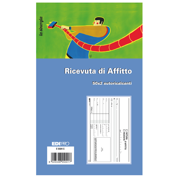  Blocco ricevute d'affitto - 50/50 fogli autoricaricanti - 9,9 x 17cm - 50 fogli - Edipro 