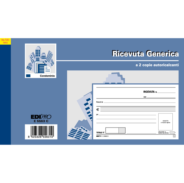  Blocco ricevute generiche - 50 fogli 2 copie autoricaricanti - 9,9 x 17cm - 50 fogli - Edipro 