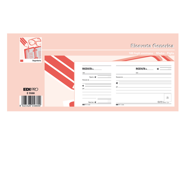  Blocco ricevute generiche - uso mano - 11 x 21cm - 100 fogli - Edipro 