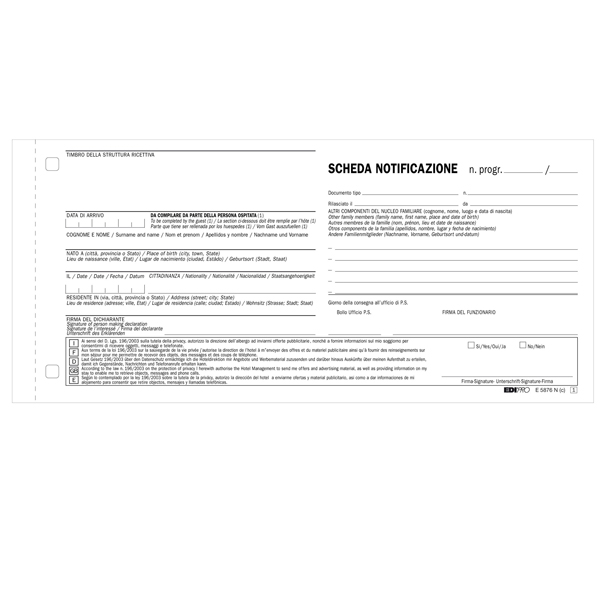  Scheda di notifica - fogli snap - 25 fogli 2 copie autoricalcanti - 10 x 22cm - Edipro - conf. 250 pezzi 