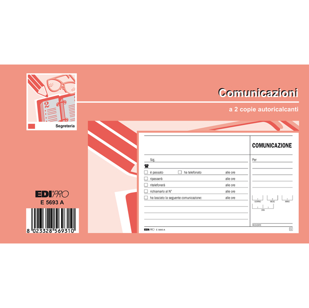 Blocco comunicazioni telefoniche - 50/50 fogli autoricalcanti - 9,9 x 17cm - Edipro 