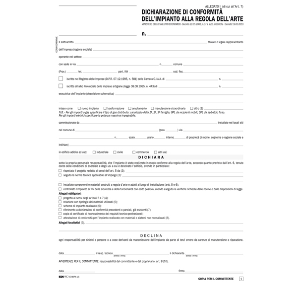  Dichiarazione conformità impianto Snap - 5 copie snap - 29,7 x 21cm - 100 fogli - Edipro 