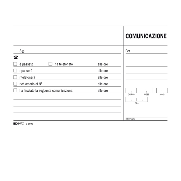  Blocco comunicazioni telefoniche - uso mano - 9,9 x 17cm - 100 fogli - Edipro 
