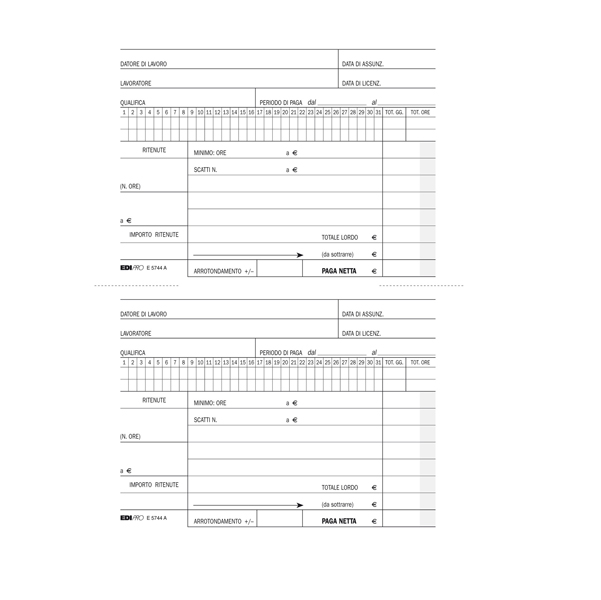  Blocco retribuzioni domestici - 24 x 15cm - 25 fogli 3 copie ricalcanti - Edipro 