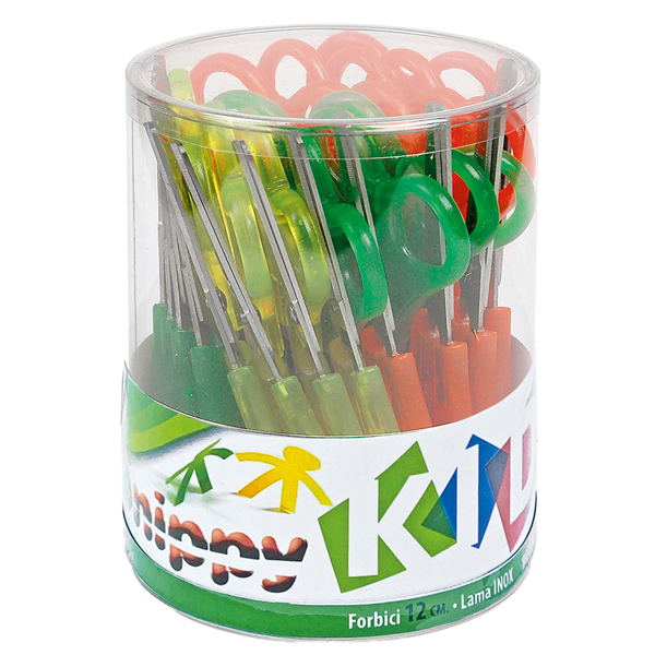  Forbici per mancini centimetrate - 13,5 cm - colori assortiti - Lebez - barattolo 24 pezzi 