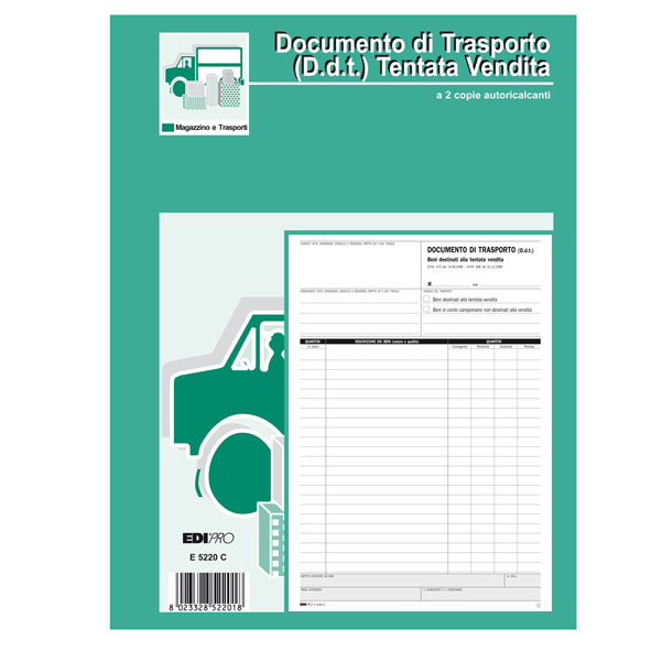  Blocco DDT carico tentata vendita - 50 fogli autoricalcanti - A4 - 29,7 x 21cm - Edipro 