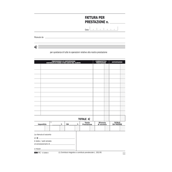  Blocco fatture professionisti - 50/50 fogli autoricalcanti - 23 x 15cm - Edipro 