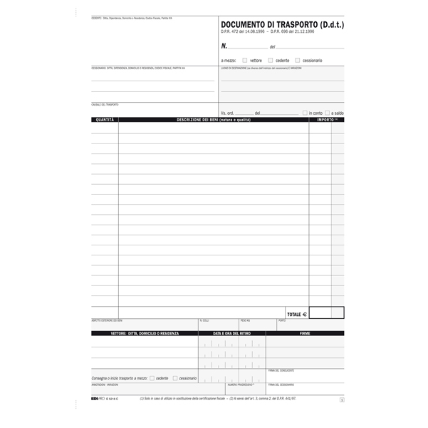  Blocco DDT - 25 fogli 4 copie autoricalcanti - 29,7 x 21cm - Edipro 