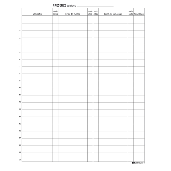  Registro firme presenze al lavoro - 31 x 24cm - 100 fogli - Edipro 