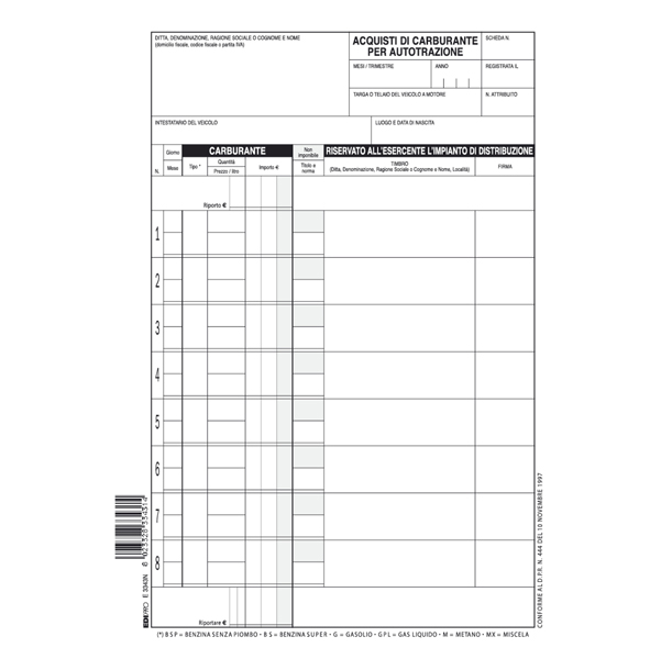  Blocco schede prelievo carburante - 21 x 15cm - 50 fogli - Edipro 