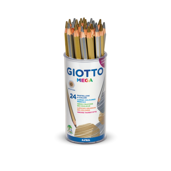  Pastelli Mega - diametro mina 5,5 mm - oro/argento - Giotto - barattolo 24 pezzi 