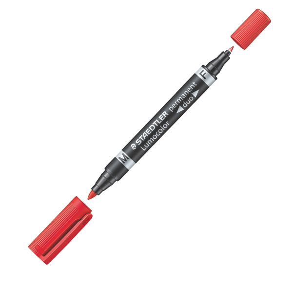 Pennarello Lumocolor Permanent Duo 348 punta feltro - punta 0,6mm e 1,5mm - rosso - Staedtler 