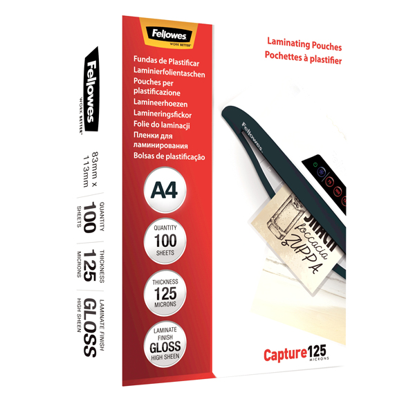  Pouches Capture125 - A4 - 216x303 mm - 125 micron - Fellowes - scatola 100 pezzi 