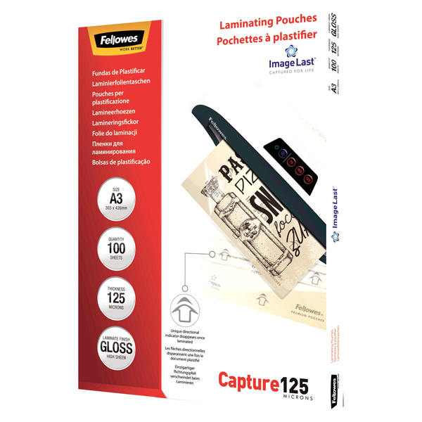  Pouches Capture125 - A3 - 303x426 mm - 2x125 micron - Fellowes - scatola 100 pezzi 
