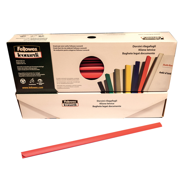  Dorsetti tondi per rilegatura - 8 mm - rosso - Fellowes - scatola 50 pezzi 