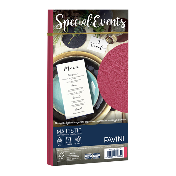  Busta Special Events metal - 110 x 220 mm - 120 gr - rosso - Favini - conf. 10 buste 