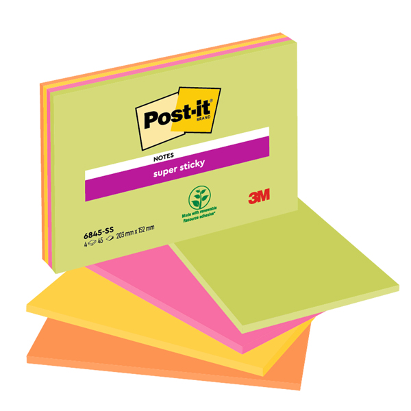  Blocco foglietti Post-it Super Sticky Meeting Notes - 6845-SSP - 203 x 152 mm - giallo/rosa neon - 45 fogli - Post-it 