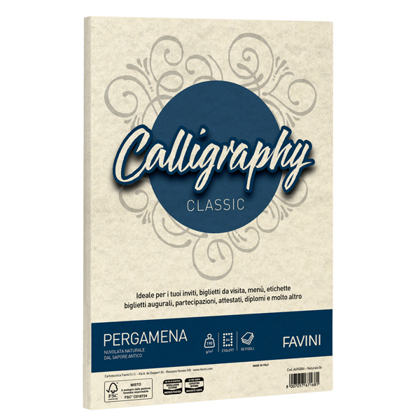  Carta Calligraphy Pergamena - A4 - 190 gr - naturale 06 - Favini - conf. 50 fogli 