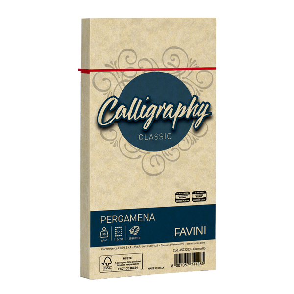  Busta Calligraphy Pergamena - 110 x 220 mm - 90 gr - crema 05 - Favini - conf. 25 pezzi 