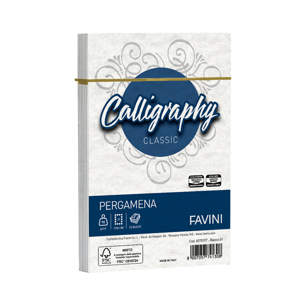  Busta Calligraphy Pergamena - 120 x 180 mm - 90 gr - bianco 01 - Favini - conf. 25 pezzi 