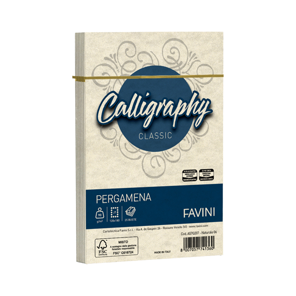  Busta Calligraphy Pergamena - 120 x 180 mm - 90 gr - naturale 06 - Favini - conf. 25 pezzi 