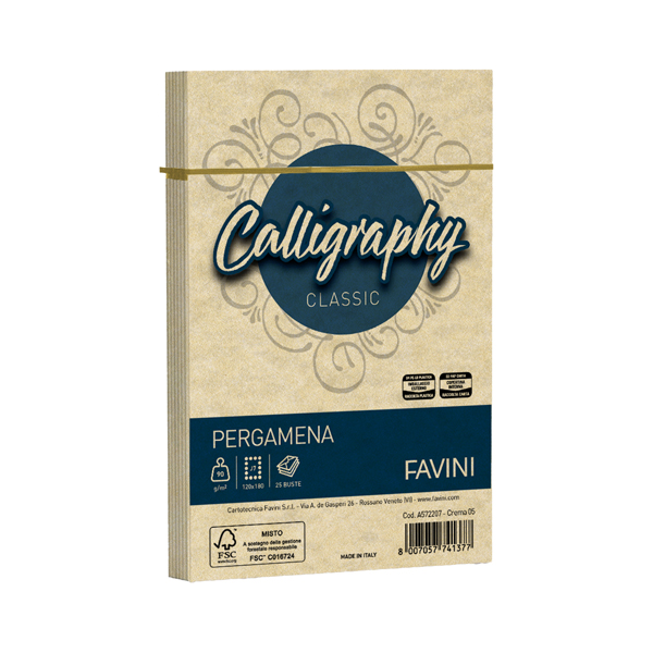  Busta Calligraphy Pergamena - 120 x 180 mm - 90 gr - crema 05 - Favini - conf. 25 pezzi 