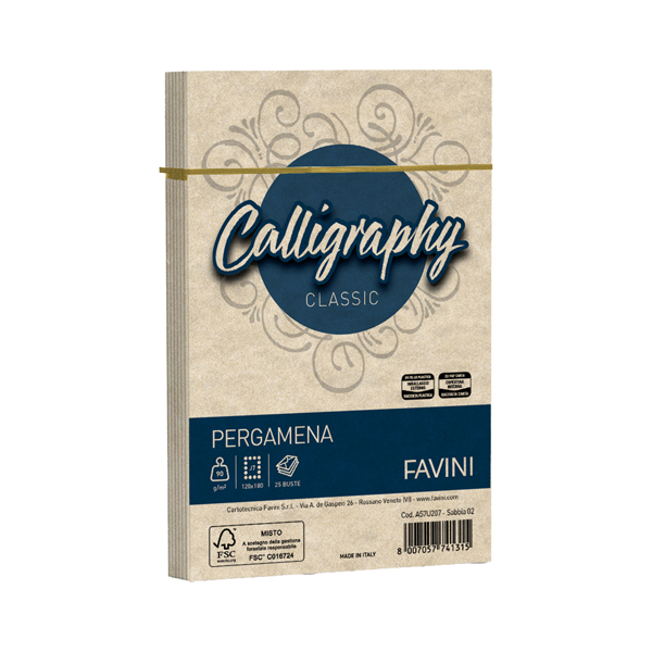  Busta Calligraphy Pergamena - 120 x 180 mm - 90 gr - sabbia 02 - Favini - conf. 25 pezzi 