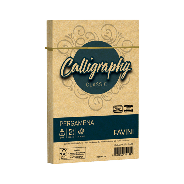  Busta Calligraphy Pergamena - 120 x 180 mm - 90 gr - oro 03 - Favini - conf. 25 pezzi 