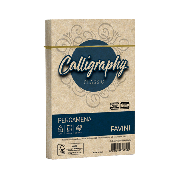  Busta Calligraphy Pergamena - 120 x 180 mm - 90 gr - nocciola 04 - Favini - conf. 25 pezzi 