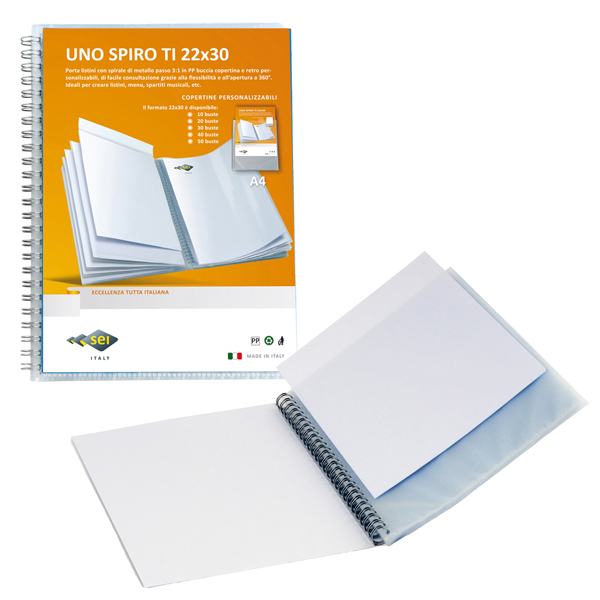  Portalistini personalizzabile Uno Spiro TI - con spirale - 22x30 cm - 50 buste - blu - Sei Rota 